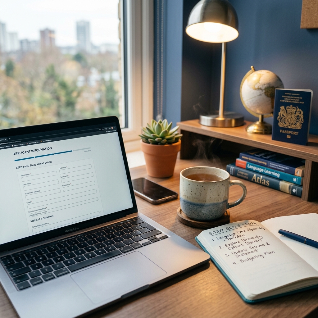 Calm desk workspace setting soft light