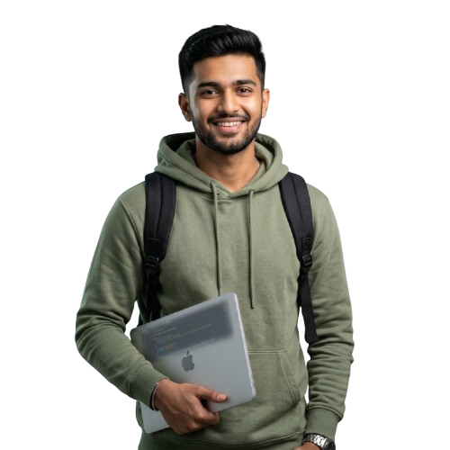 Indian Student with Backpack and Laptop